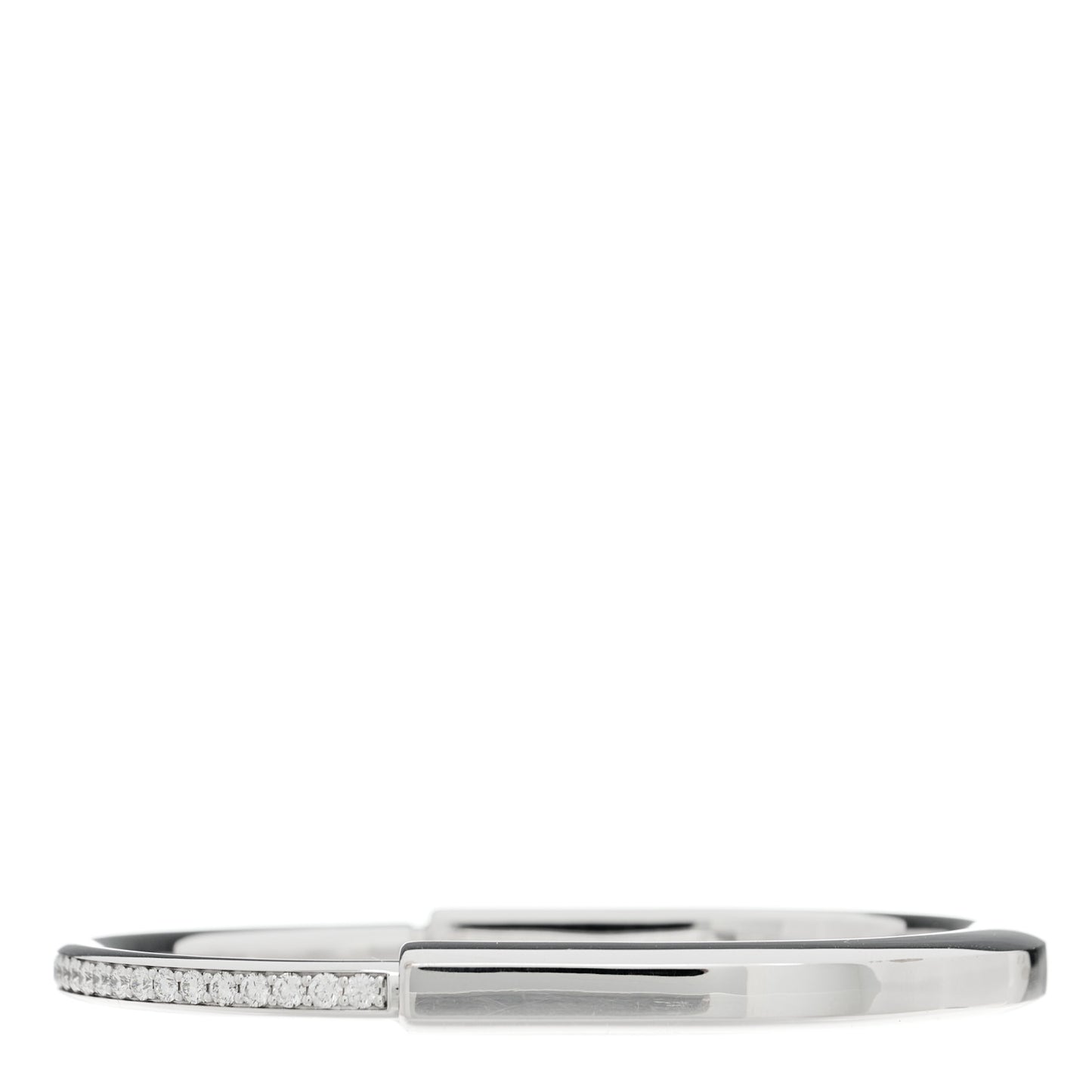 18K White Gold Diamond Tiffany Lock Half Pave Bangle Bracelet