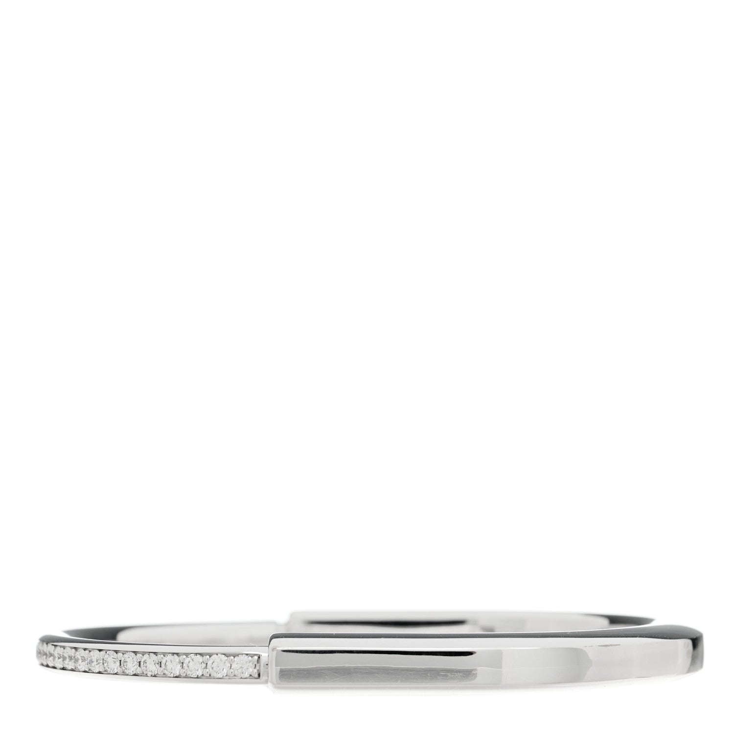 Tiffany 18K White Gold Diamond Tiffany Lock Half Pave Bangle Bracelet 2 of 7