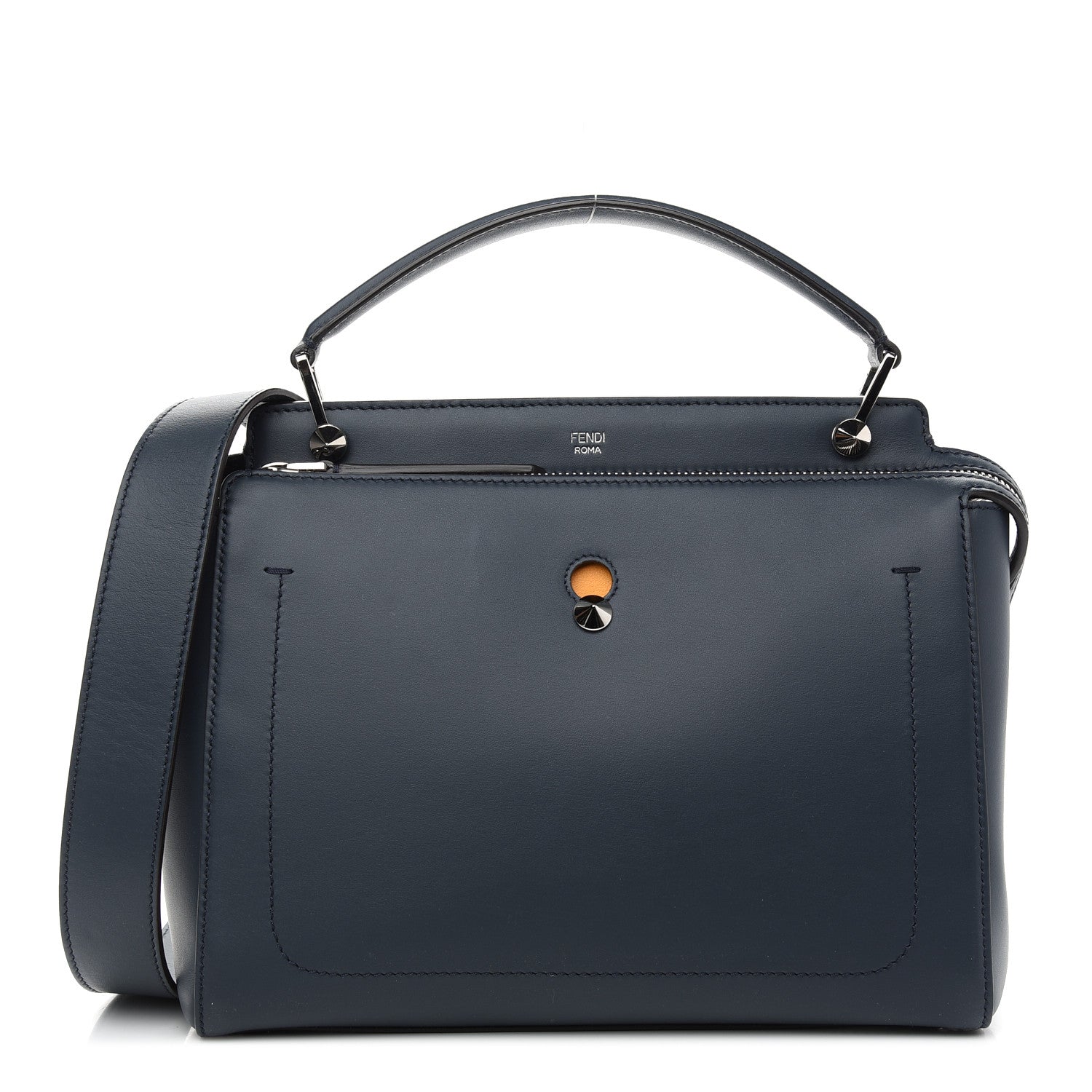 Fendi Vitello Baltico Dolce DotCom Satchel Navy Yellow 1 of 10