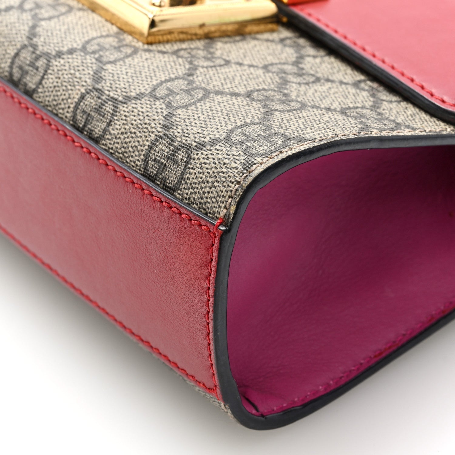 Gucci GG Supreme Monogram Calfskin Small Padlock Shoulder Bag Beige Hibiscus Red New Rosette 10 of 10