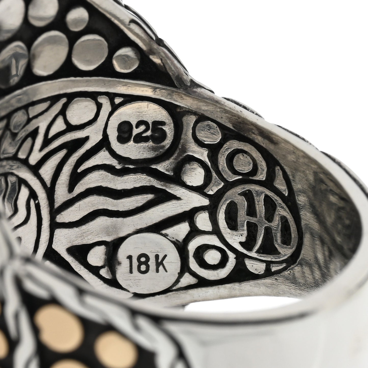 Sterling Silver 18K Yellow Gold Jaisalmer Dot Curved Oval Ring 58 8.5