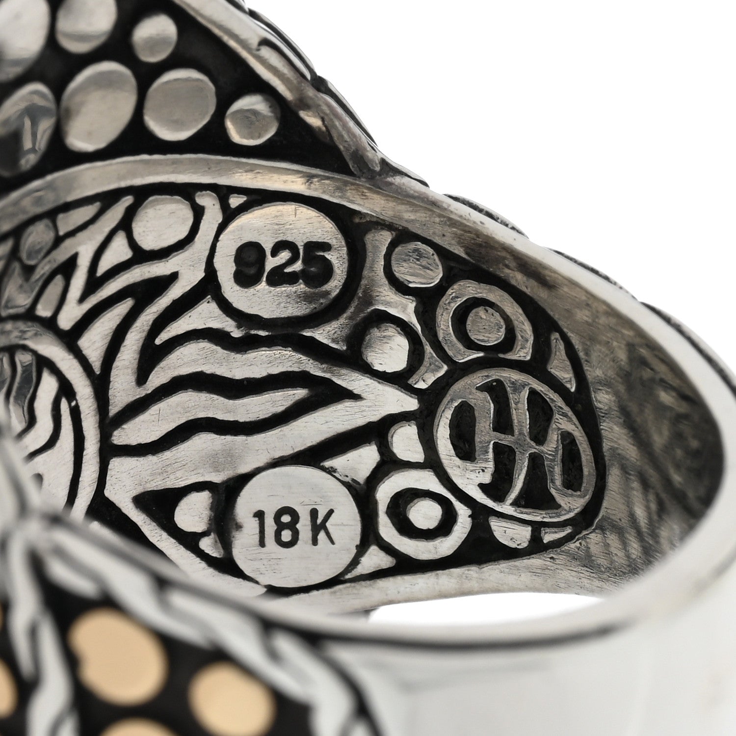 John Hardy Sterling Silver 18K Yellow Gold Jaisalmer Dot Curved Oval Ring 58 8.5 4 of 4