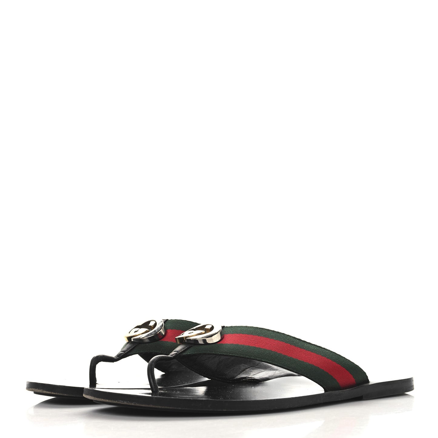 Nylon Calfskin Web Mens GG Thong Sandals 11 Green Red Black