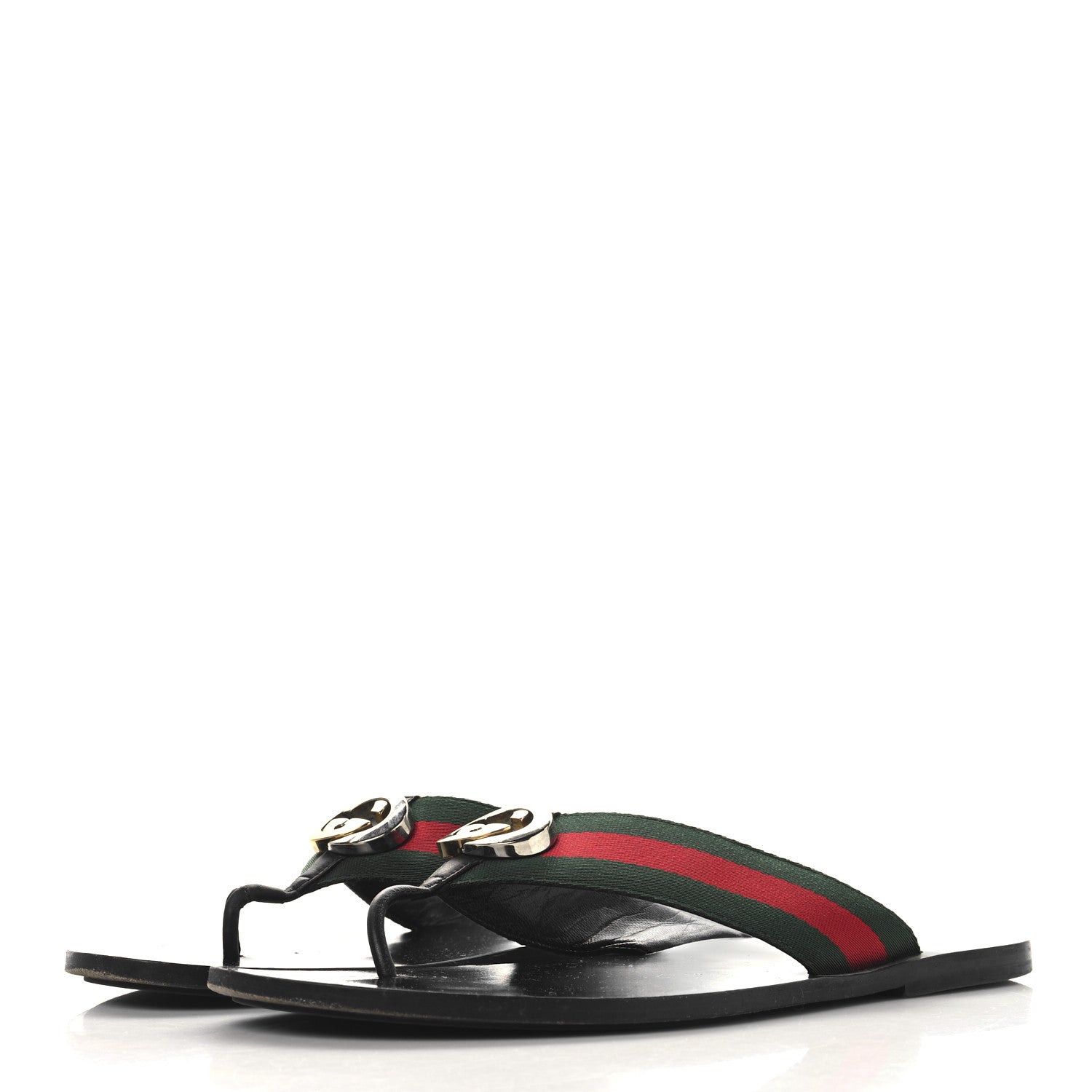 Gucci Nylon Calfskin Web Mens GG Thong Sandals 11 Green Red Black 4 of 11