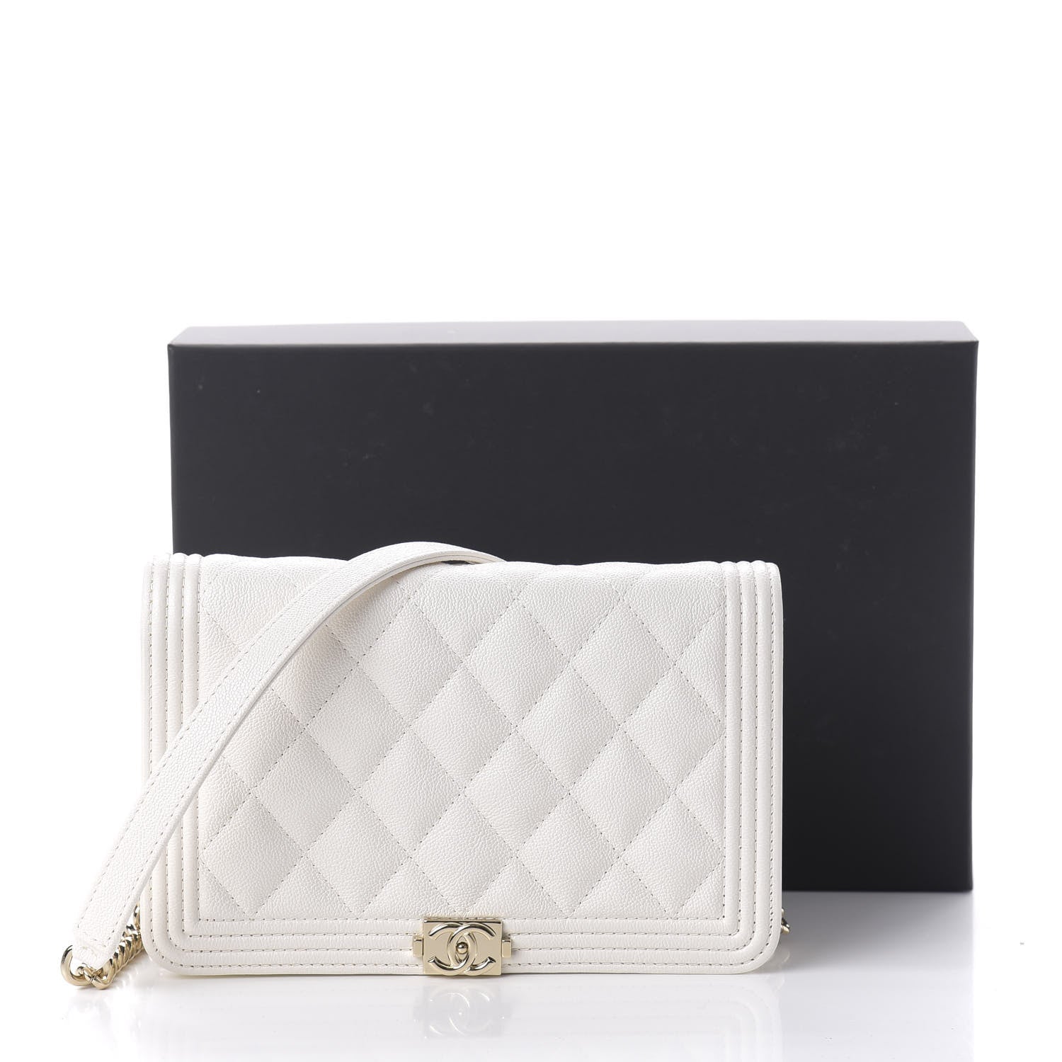 Chanel Caviar Quilted Boy Wallet On Chain WOC White 12 of 12