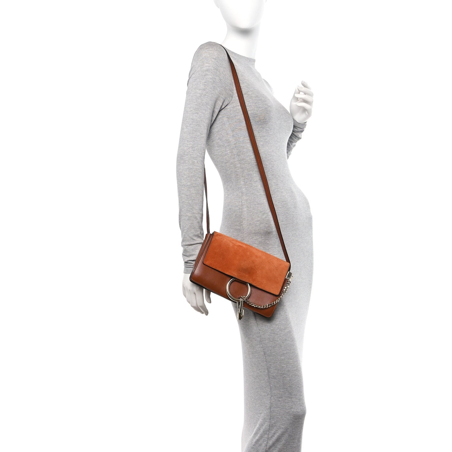Chloe Suede Calfskin Small Faye Shoulder Bag Tobacco 2 of 11