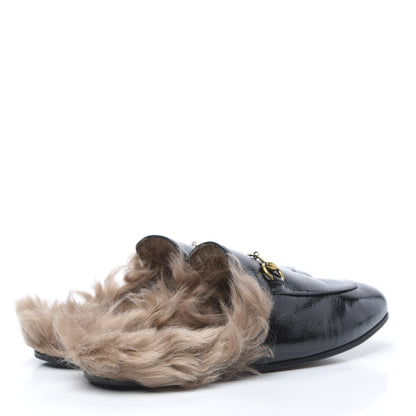 Gucci Patent Fur Womens Princetown Slippers 39 Black Natural 4 of 8