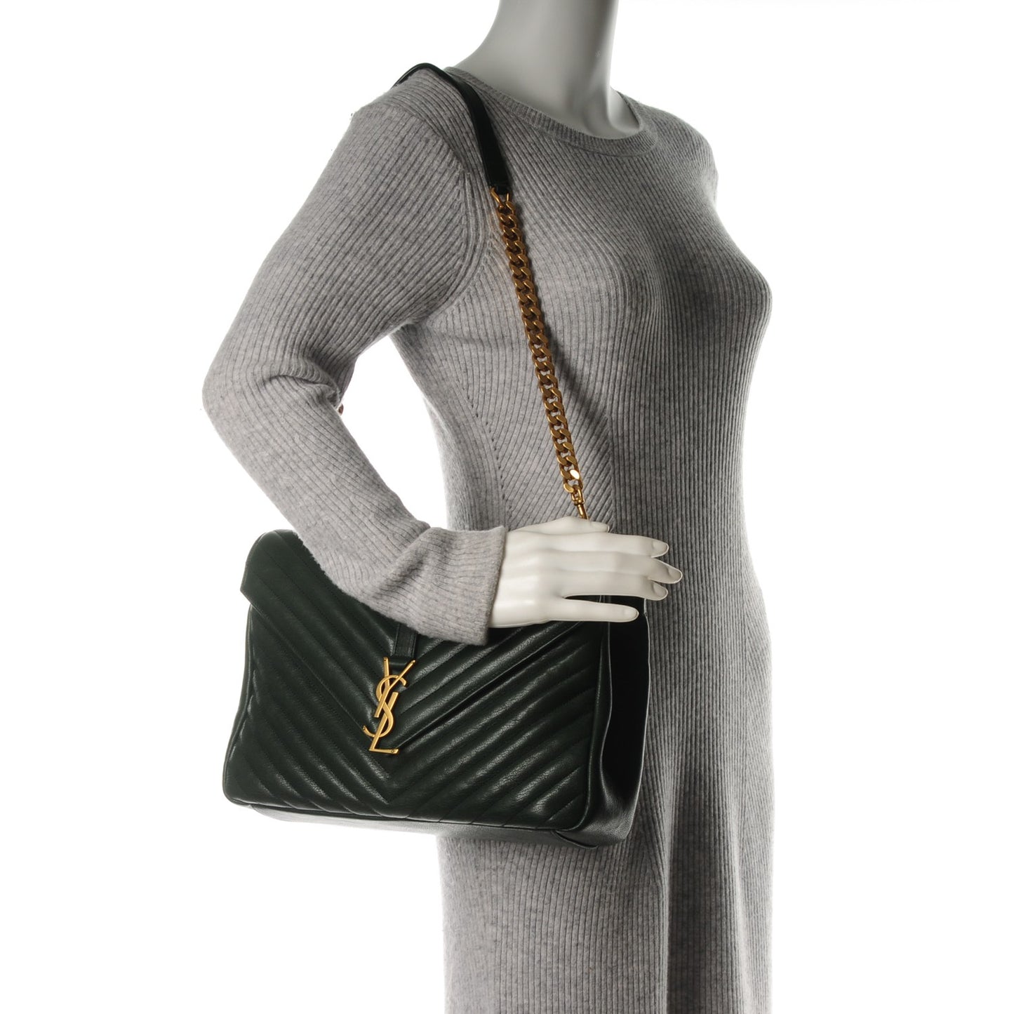 Sheepskin Matelasse Chevron Monogram Large College Satchel Dark Green