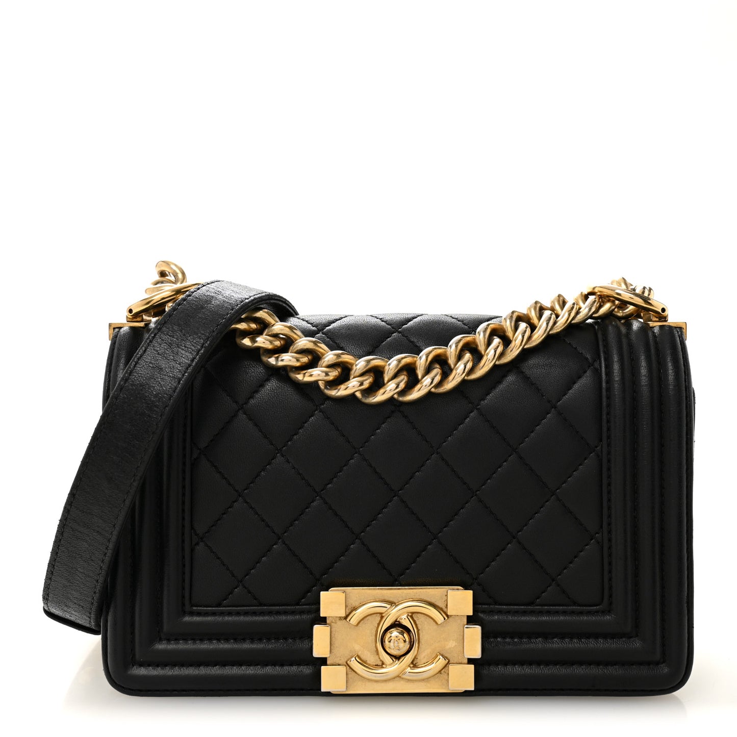 Lambskin Quilted Small Boy Flap Black