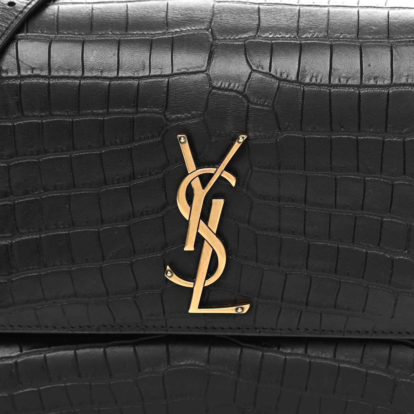 Calfskin Crocodile Embossed Monogram Medium Sunset Black