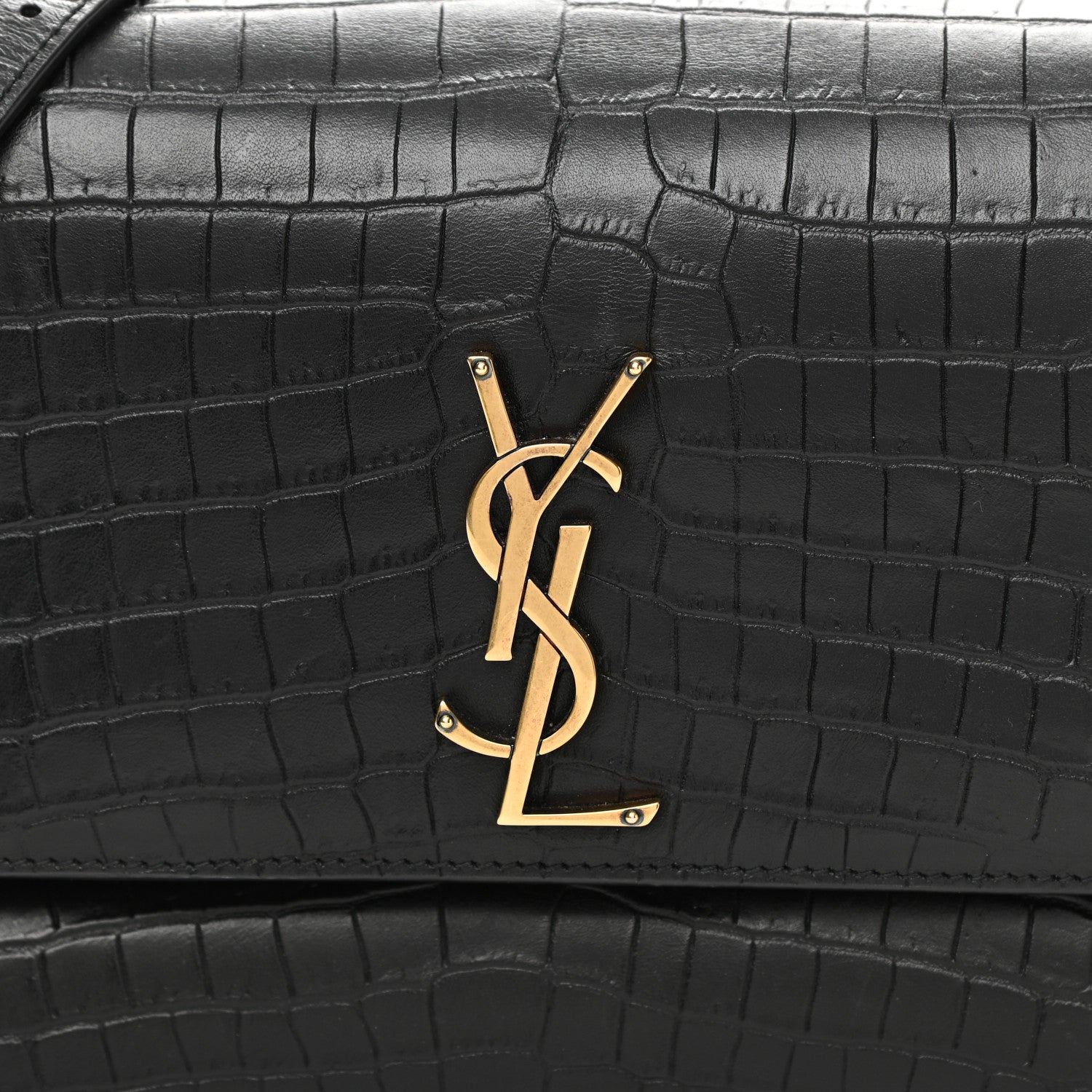 Saint Laurent Calfskin Crocodile Embossed Monogram Medium Sunset Black 8 of 10