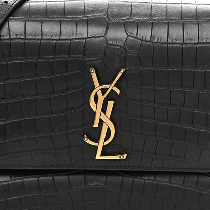 Saint Laurent Calfskin Crocodile Embossed Monogram Medium Sunset Black 8 of 10