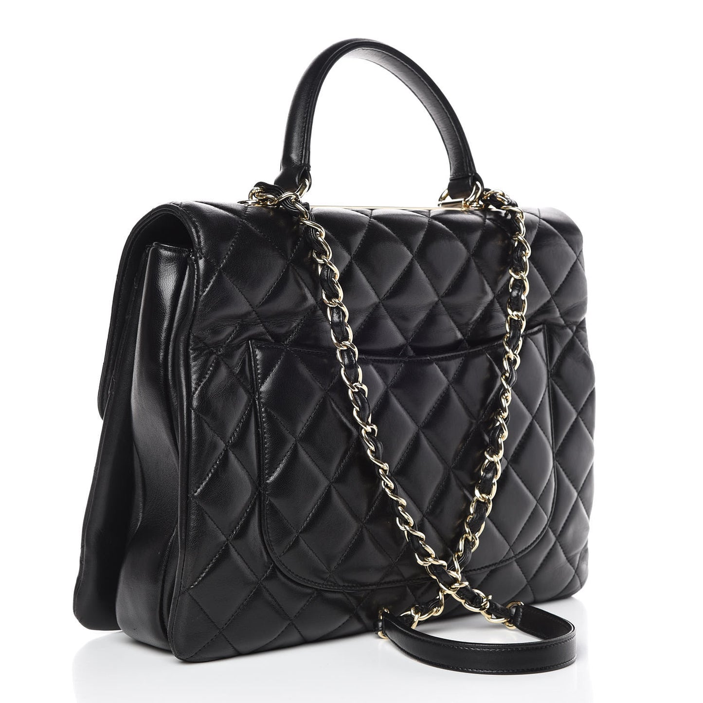 Lambskin Quilted Large Trendy CC Dual Handle Flap Bag Black