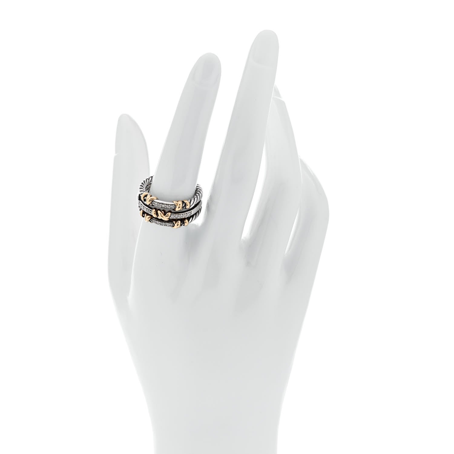 David Yurman Sterling Silver 18K Yellow Gold Diamond Petite Helena Wrap Three Row Ring 57 8 2 of 5