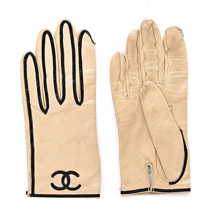 Chanel Lambskin CC Gloves 7 Beige 1 of 8