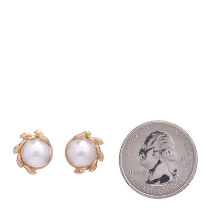 Tiffany 18K Yellow Gold Pearl Paloma Picasso Olive Leaf Earrings 2 of 5