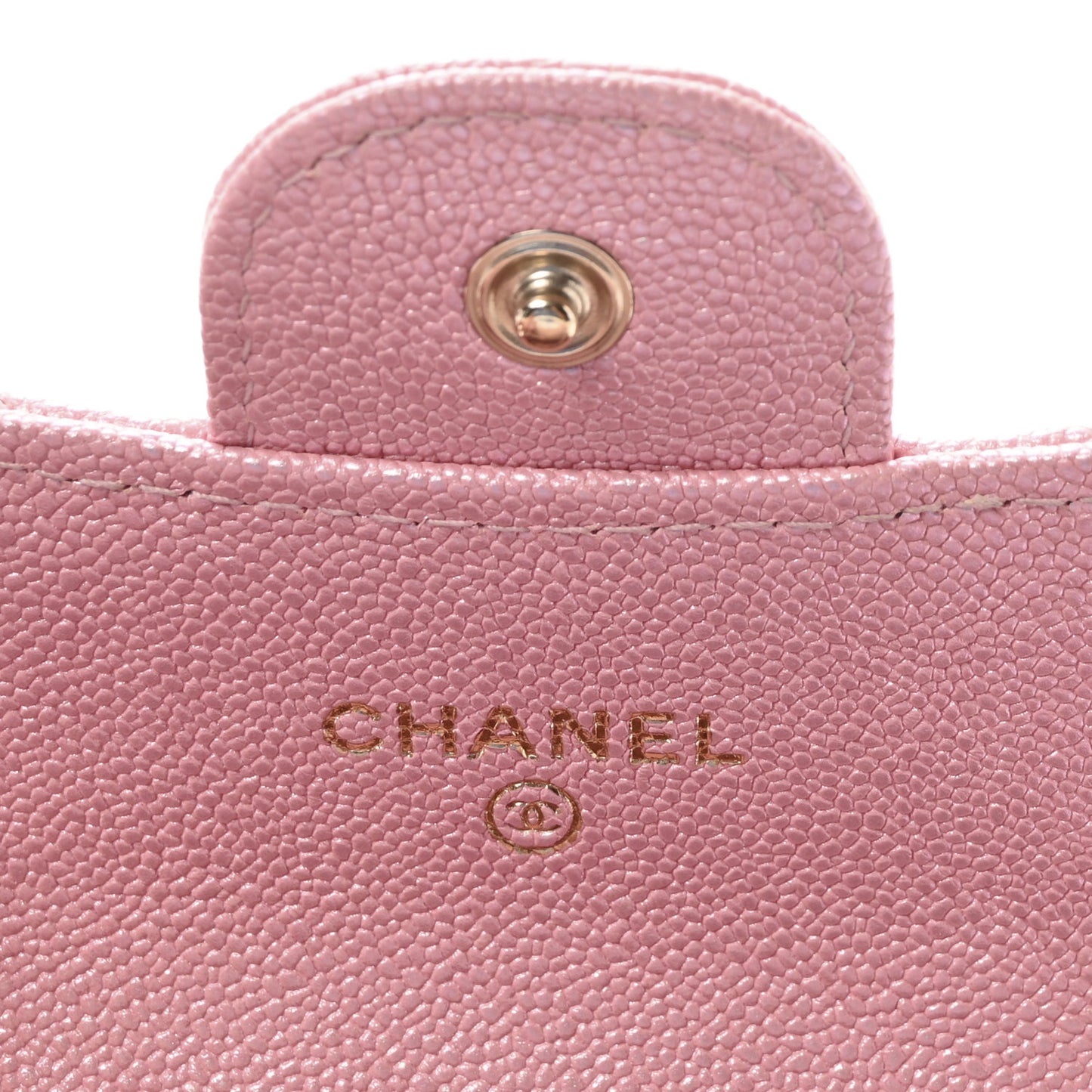 Iridescent Caviar Quilted Flap Card Holder On Chain Pink