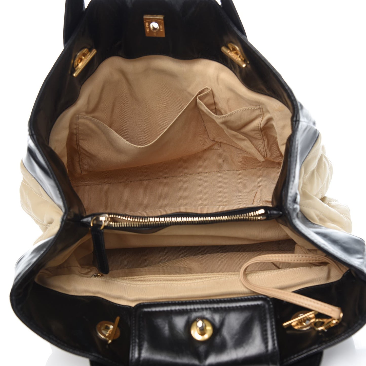 Calfskin Quilted In The Mix Shopping Tote Beige Black
