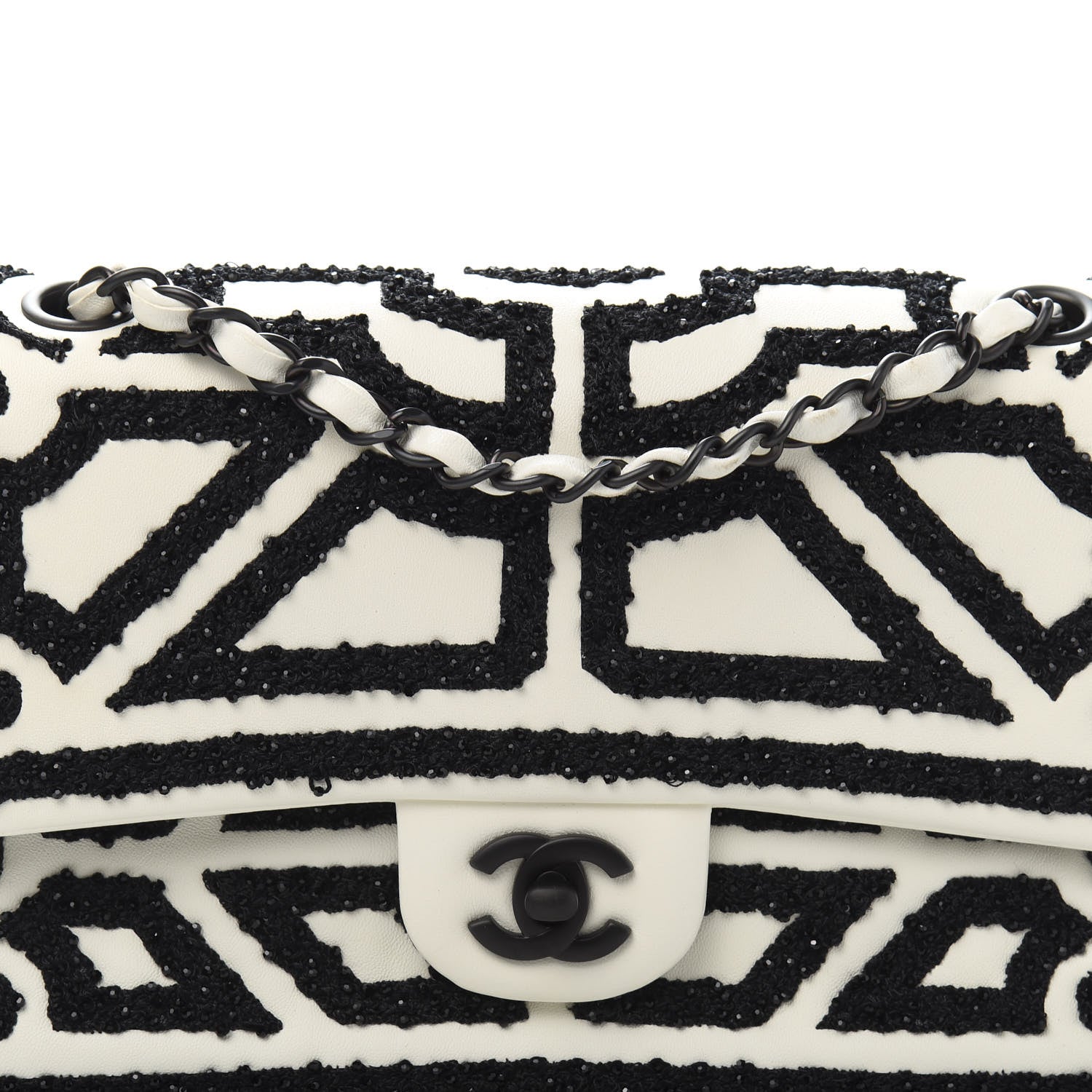 Chanel Lambskin Crystal Embroidered Medium Garden Of Versailles Double Flap Black White 16 of 17