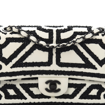 Chanel Lambskin Crystal Embroidered Medium Garden Of Versailles Double Flap Black White 16 of 17