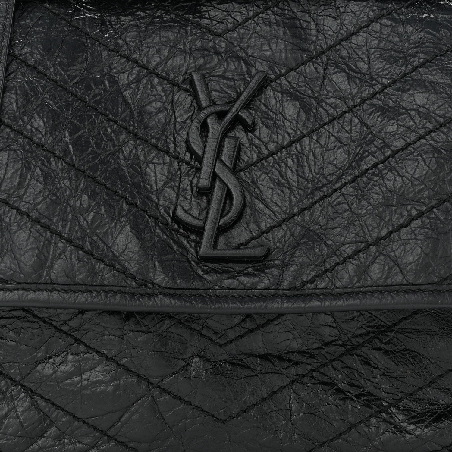 Saint Laurent Crinkled Calfskin Matelasse Monogram Medium Niki Chain Satchel Black 8 of 11