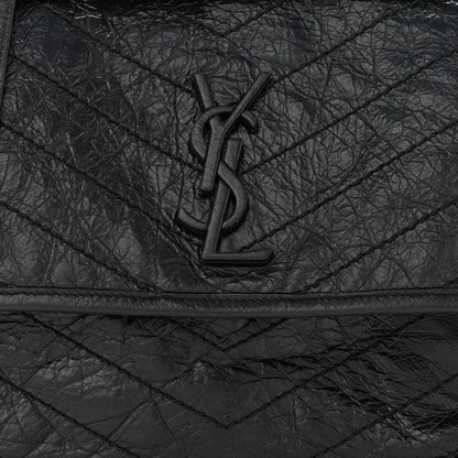 Saint Laurent Crinkled Calfskin Matelasse Monogram Medium Niki Chain Satchel Black 8 of 11
