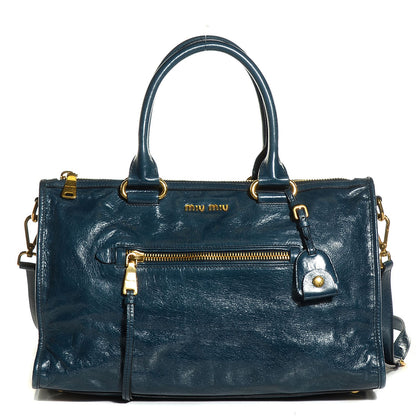 Miu Miu Vitello Shine Zip Tote Denim 1 of 9