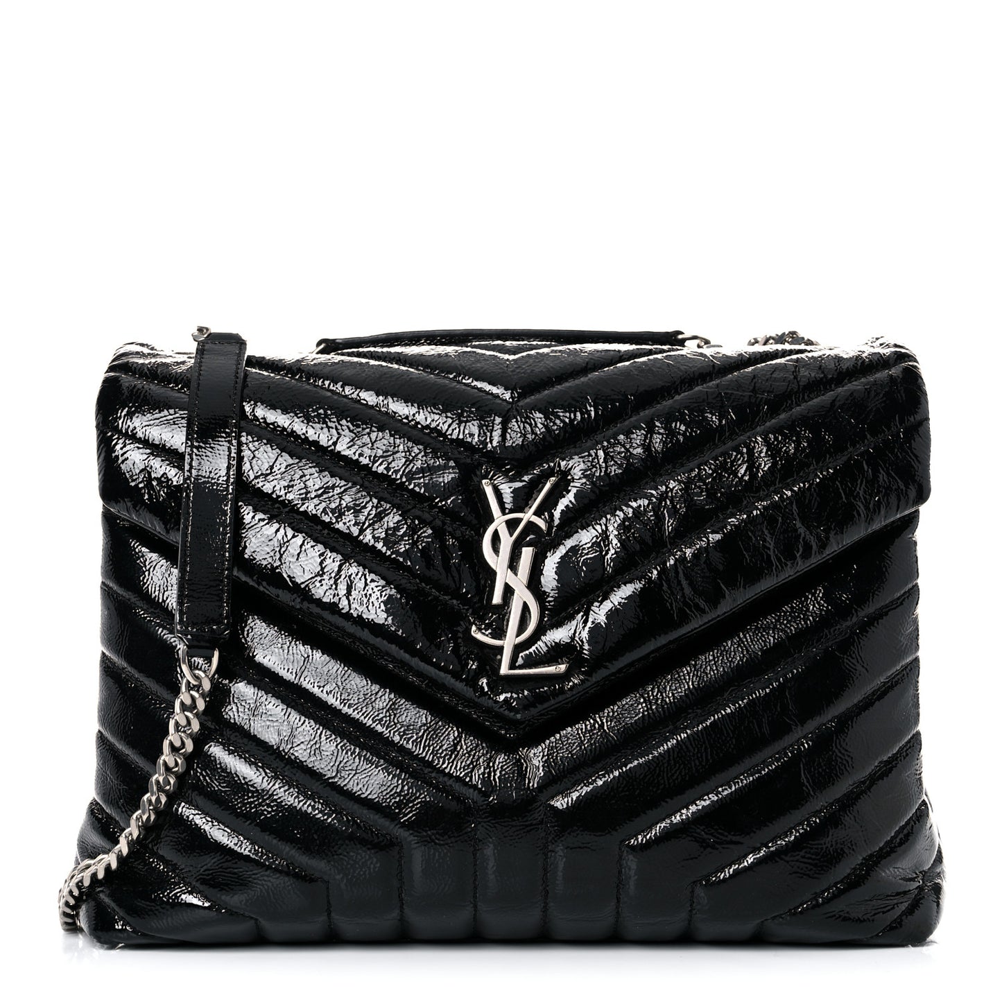 Patent Y Quilted Monogram Medium Loulou Chain Satchel Black