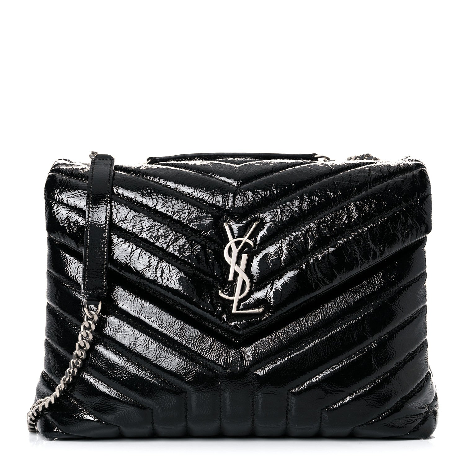 Saint Laurent Patent Y Quilted Monogram Medium Loulou Chain Satchel Black 1 of 17