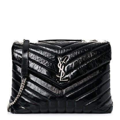 Saint Laurent Patent Y Quilted Monogram Medium Loulou Chain Satchel Black 1 of 17