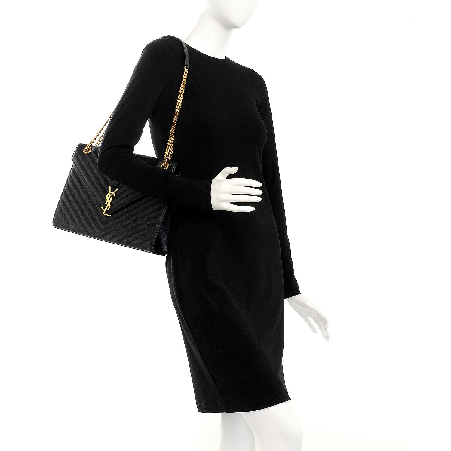 Saint Laurent Grain De Poudre Matelasse Chevron Large Monogram Satchel Black 2 of 7