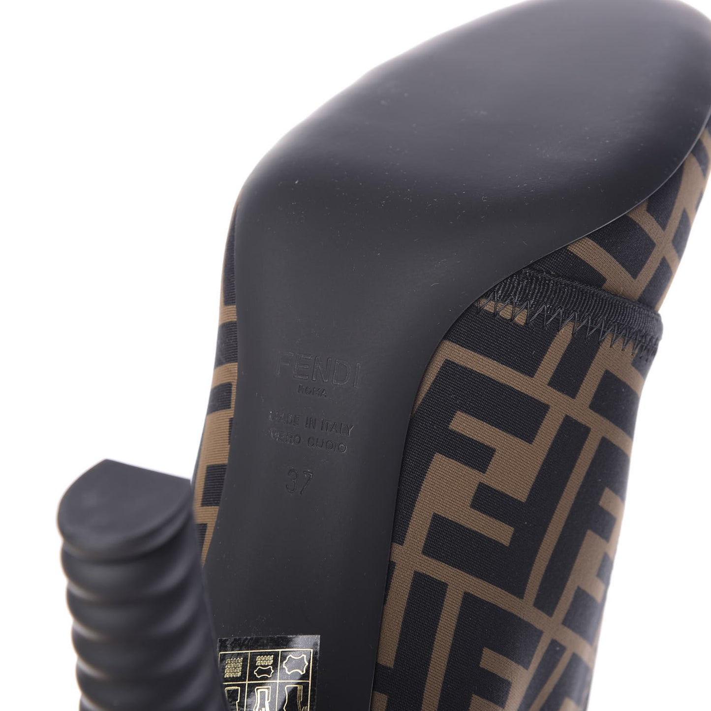 Lycra Vitello FF Logo Tape Promenade Ankle Boots 37 Tobacco Black