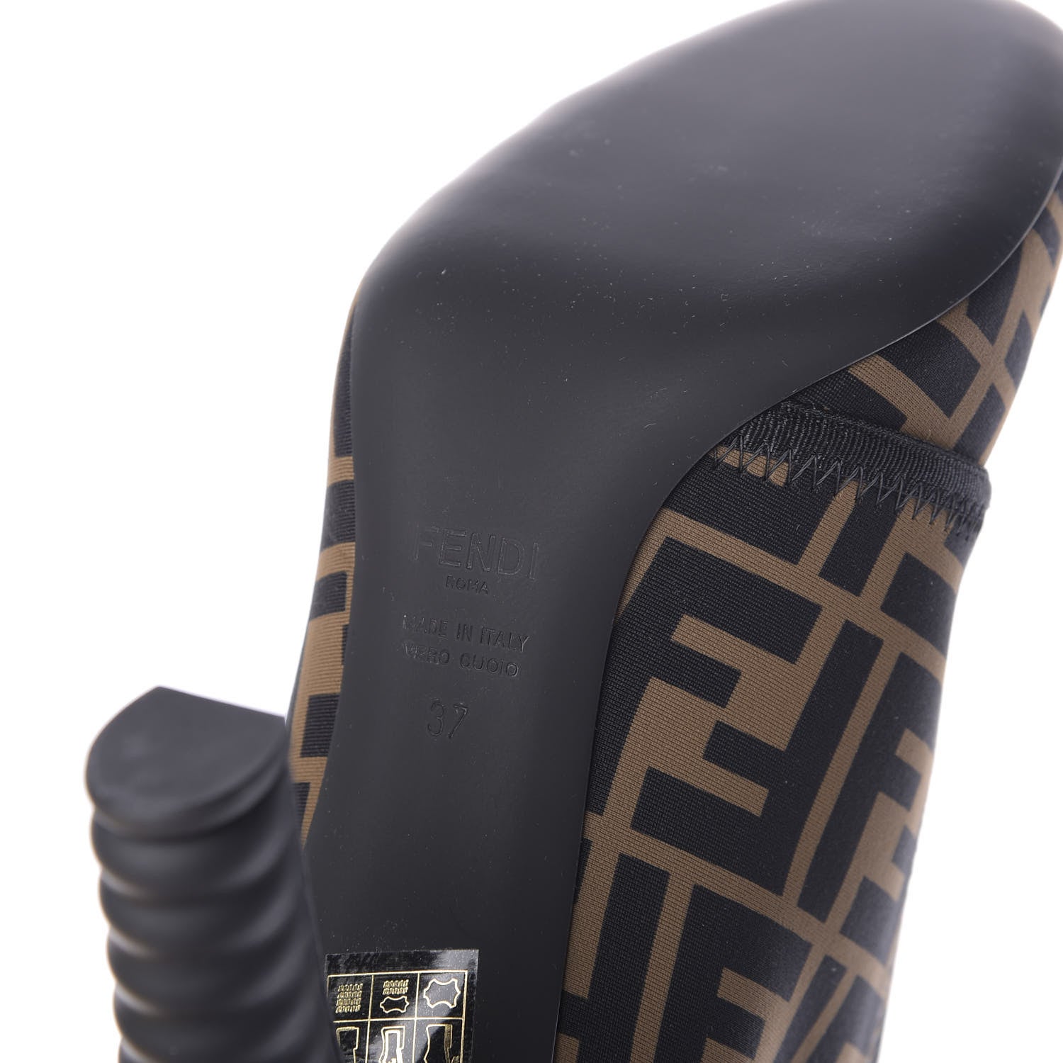 Fendi Lycra Vitello FF Logo Tape Promenade Ankle Boots 37 Tobacco Black 8 of 9