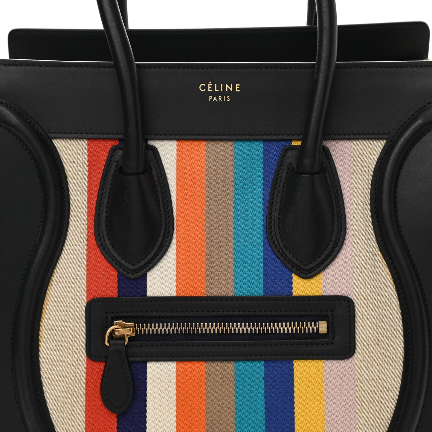 Smooth Calfskin Striped Canvas Micro Luggage