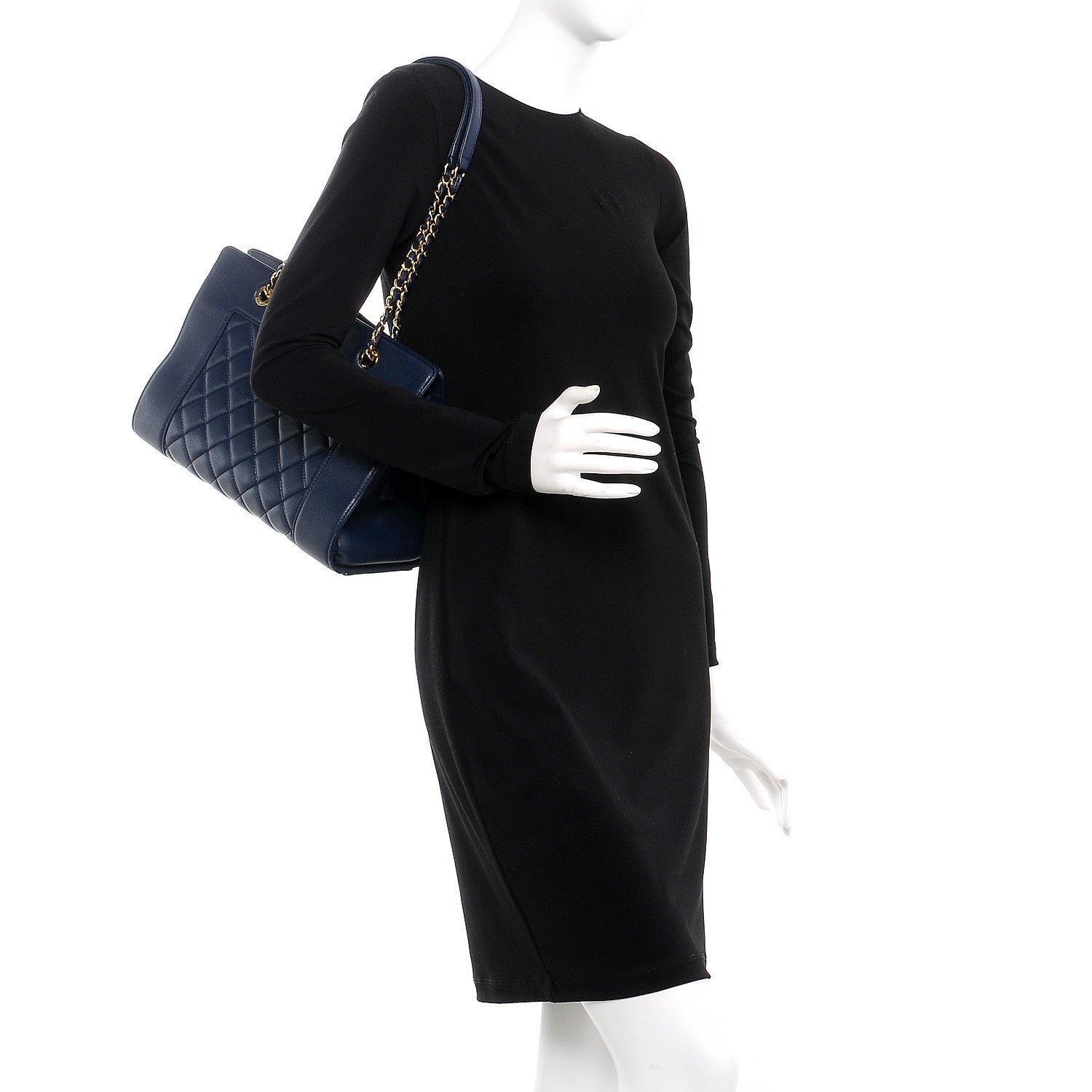 Chanel Sheepskin Quilted Mademoiselle Vintage Shopping Tote Navy 2 of 8
