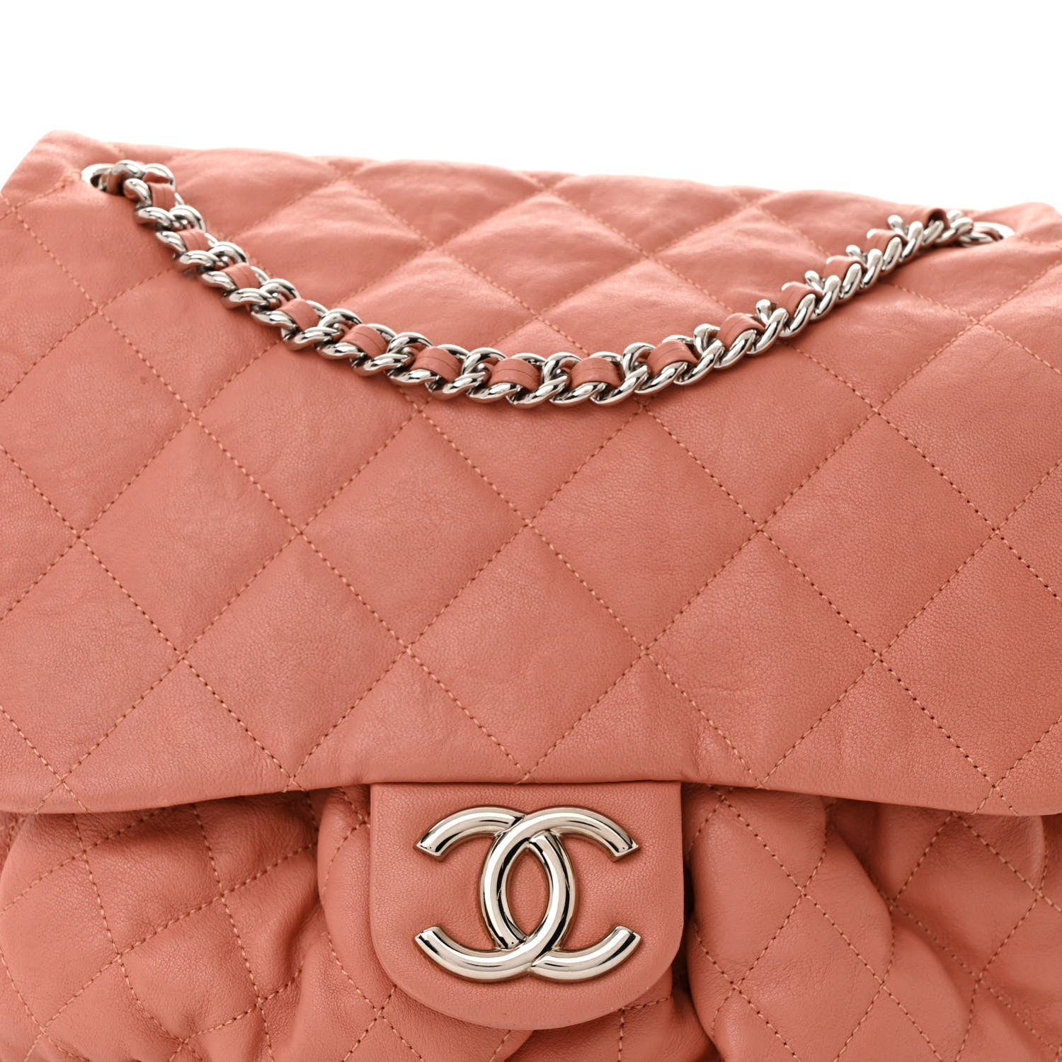Chanel Washed Lambskin Quilted Large Chain Around Flap Coral 8 of 11