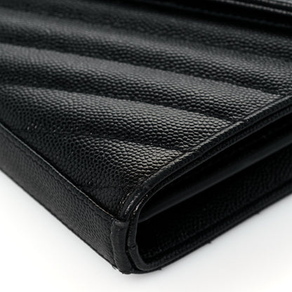Saint Laurent Grain De Poudre Matelasse Chevron Monogram Chain Wallet Black 9 of 12
