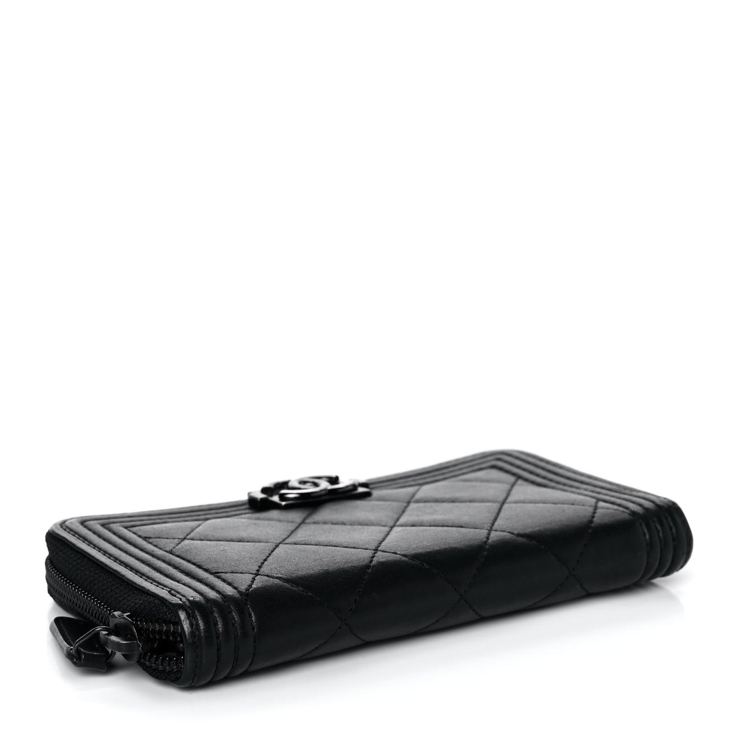 Lambskin Quilted Small Boy Zip Around Wallet Black