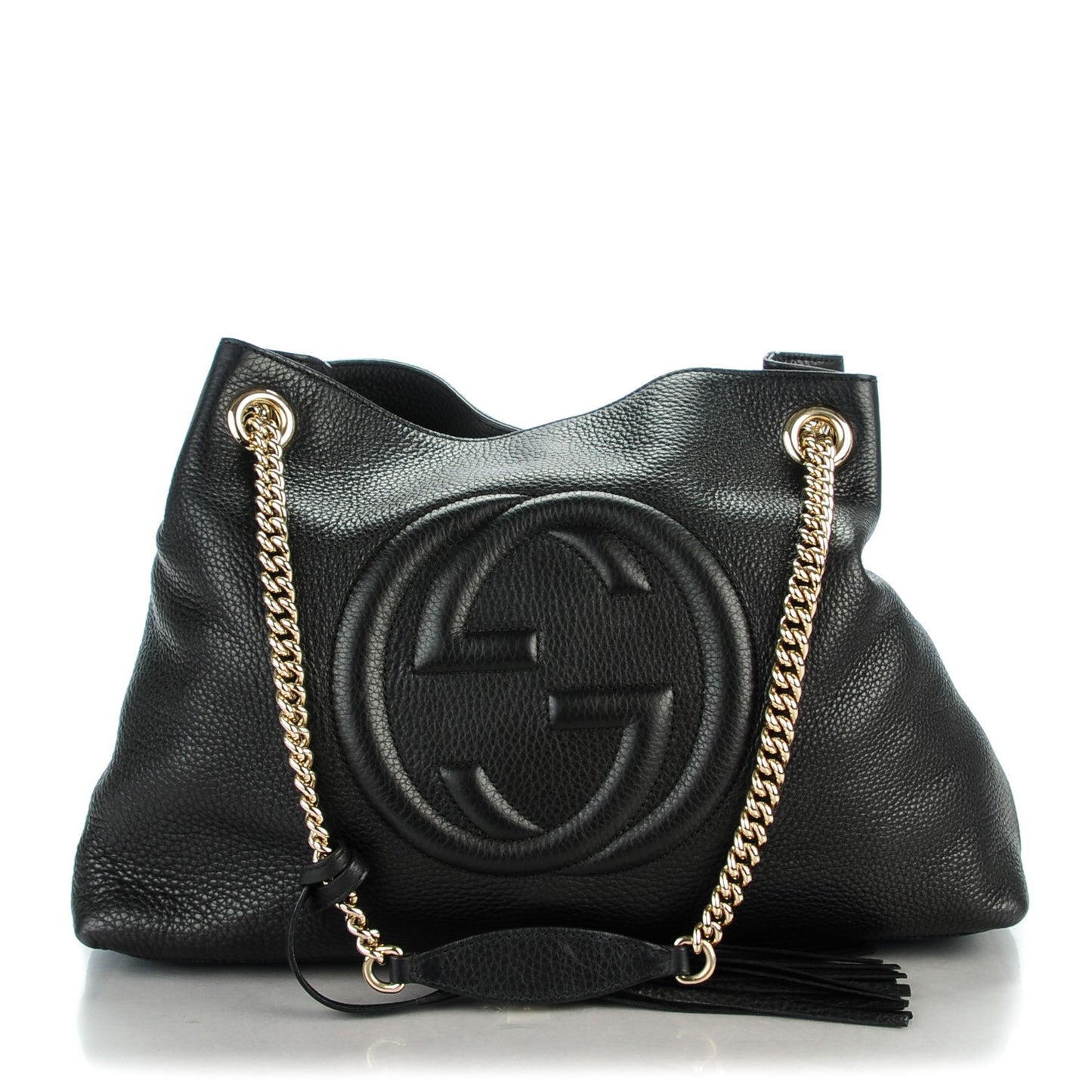 Pebbled Calfskin Medium Soho Chain Shoulder Bag Black