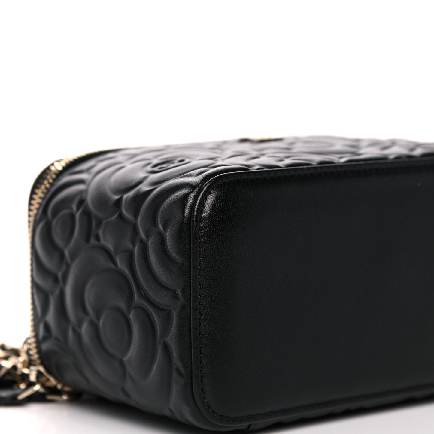 Lambskin Camellia Embossed Small Vanity Case With Chain Black