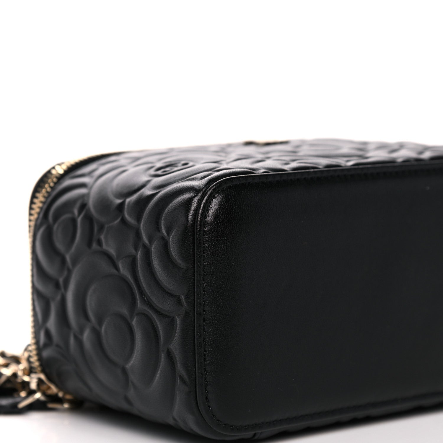 Chanel Lambskin Camellia Embossed Small Vanity Case With Chain Black 8 of 10