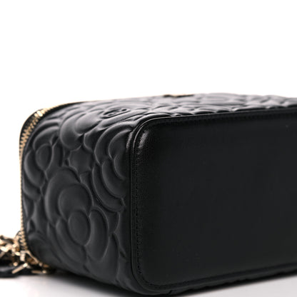 Chanel Lambskin Camellia Embossed Small Vanity Case With Chain Black 8 of 10