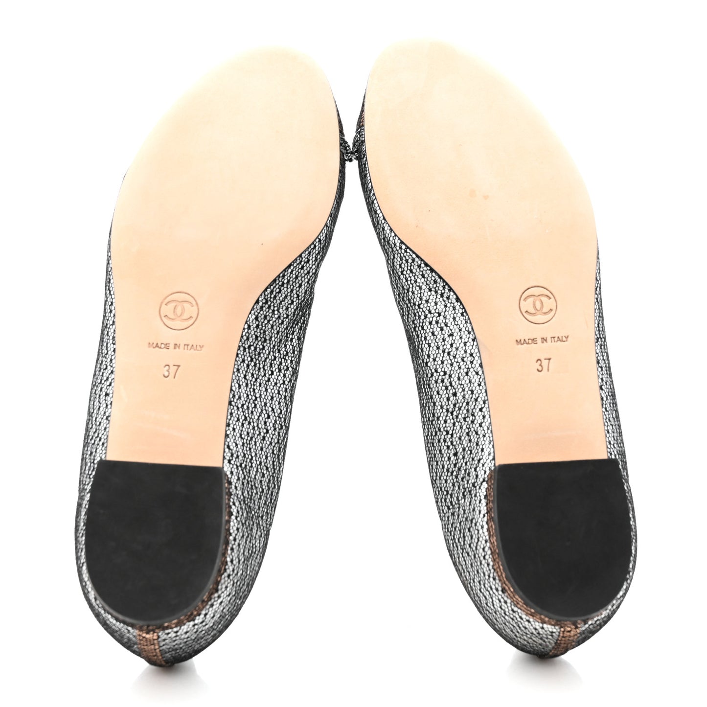Metallic Lace Cap Toe Ballerina Flats 37 Silver