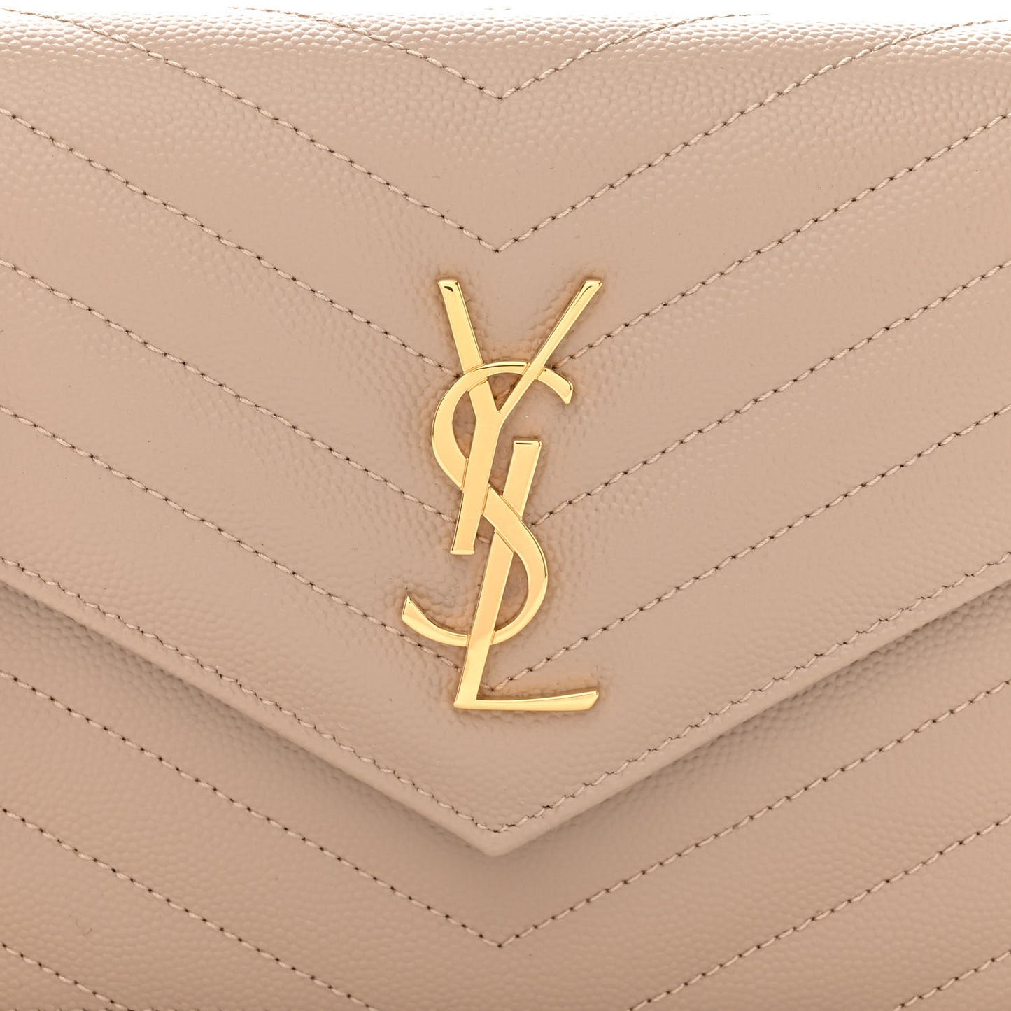 Grain De Poudre Matelasse Chevron Monogram Envelope Chain Wallet Dark Beige