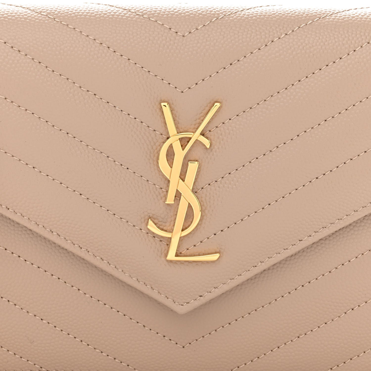 Saint Laurent Grain De Poudre Matelasse Chevron Monogram Envelope Chain Wallet Dark Beige 8 of 11