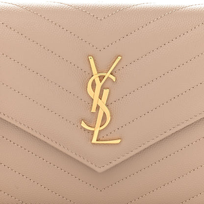 Saint Laurent Grain De Poudre Matelasse Chevron Monogram Envelope Chain Wallet Dark Beige 8 of 11