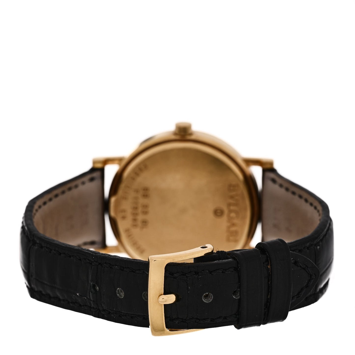 18K Yellow Gold Alligator 33mm Quartz Watch Black