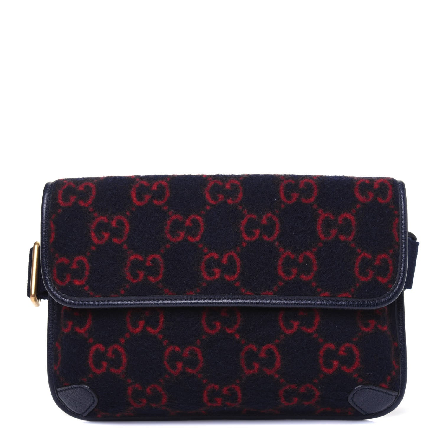 Gucci Covered Wool GG Monogram Slim Belt Bag Navy Red 1 of 12