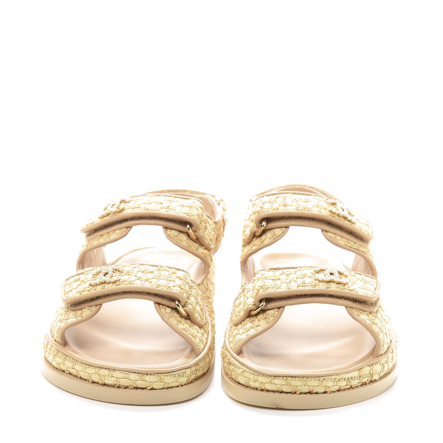 Braided Fabric Velcro Dad Sandals 40 Beige