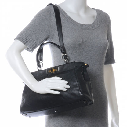 Fendi Goatskin Zucca Medium Peekaboo Iconic Satchel Black Tobacco 2 of 9